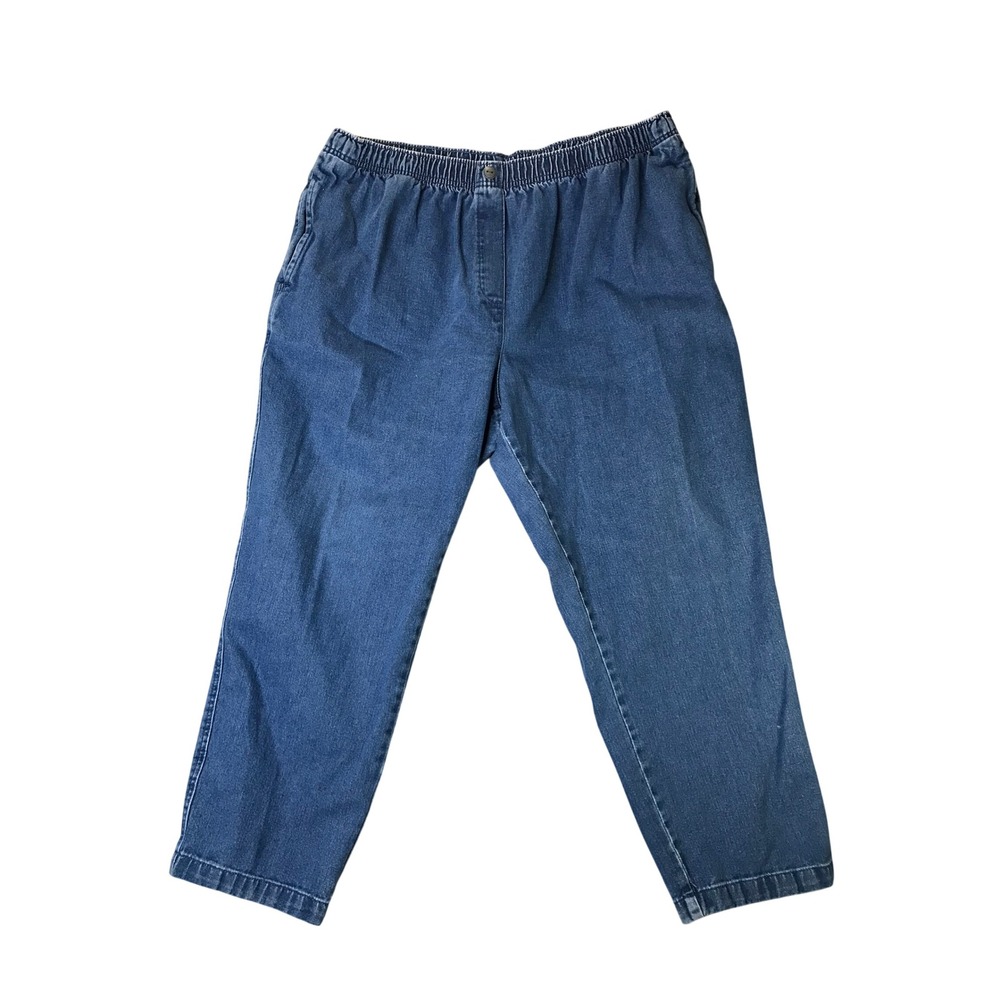 Woman Within Jeans Women 22W Petite Plus Tapered Elastic Waist Medium Wash Blue